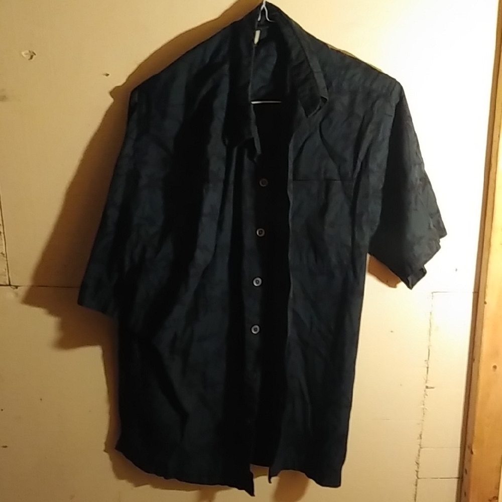 Natural Leisure Wear Johari West Black Green Short Sleeve Button-Up Shirt